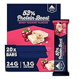 Multipower 53% Protein Boost - 20 x 45 g batonów proteinowych Jogurt jagodowy z 53% wysokiej jakości białka - 24 g białka i 1,6 g cukru na baton proteinowy