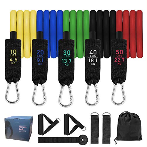 Resistance Bands Set with Handles for Men Women, 5 Stackable 150 lbs Weight Training Fitness Bands, Workouts Exercise Straps for Home Gym, Musle Training, Physical Therapy, Shape Body