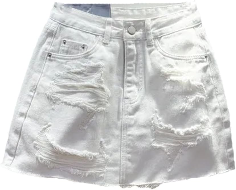 Women Ripped High Waist Denim Skirt Style Pink A-Line Sheath Skirts