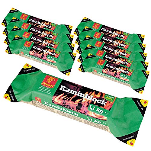 Preisvergleich Produktbild 10x Flash Kaminblock 1,1kg Kaminholz Kamin-Scheit Anzünder Brennholz
