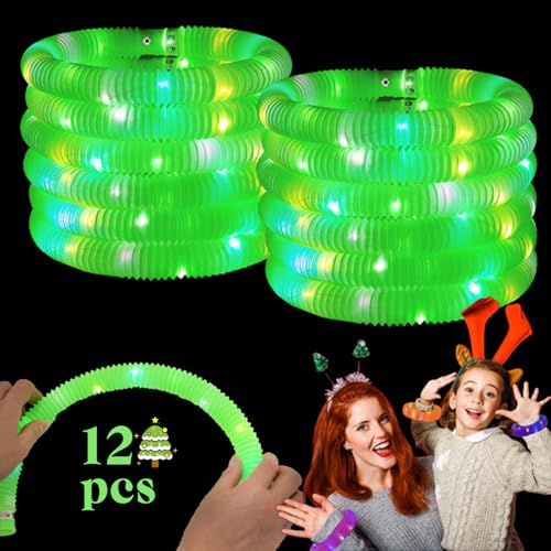 Green 12 Pack Light Up Party Favors Supplies,Bulk Glow Sticks Bracelet,Necklace Accessories for Kids,Birthday Return Gifts Treats,Easter Basket Goodie Bag Stuffer Fillers for Boys Girls