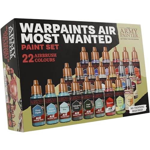 The Army Painter Warpaints Air Most Wanted Paint Set, 22x18ml peintures, 19 acryliques pour aérographe, incl. 2 métalliques, 1 fluorescente, 1 medium et 3 Speedpaints - pour modèles et miniaturas