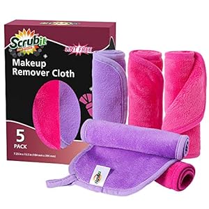 SCRUBIT Makeup Remover Cloth â Microfiber Cleansing Towel for All Types of Skin â Eco-Friendly and Reusable â Gentle Exfoliation and Cleaning â Pack of 5 Soft Make-Up Eraser Cloths