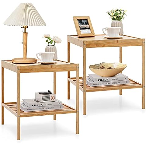 COSTWAY 2er Set Nachttisch aus Bambus Cover