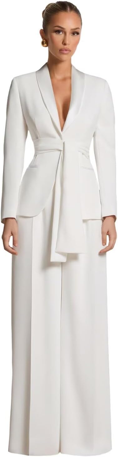 Pant Suits for Women with Belt 2 Piece Dressy Casual Womens Suit Elegant Wedding Guest Suits for Women