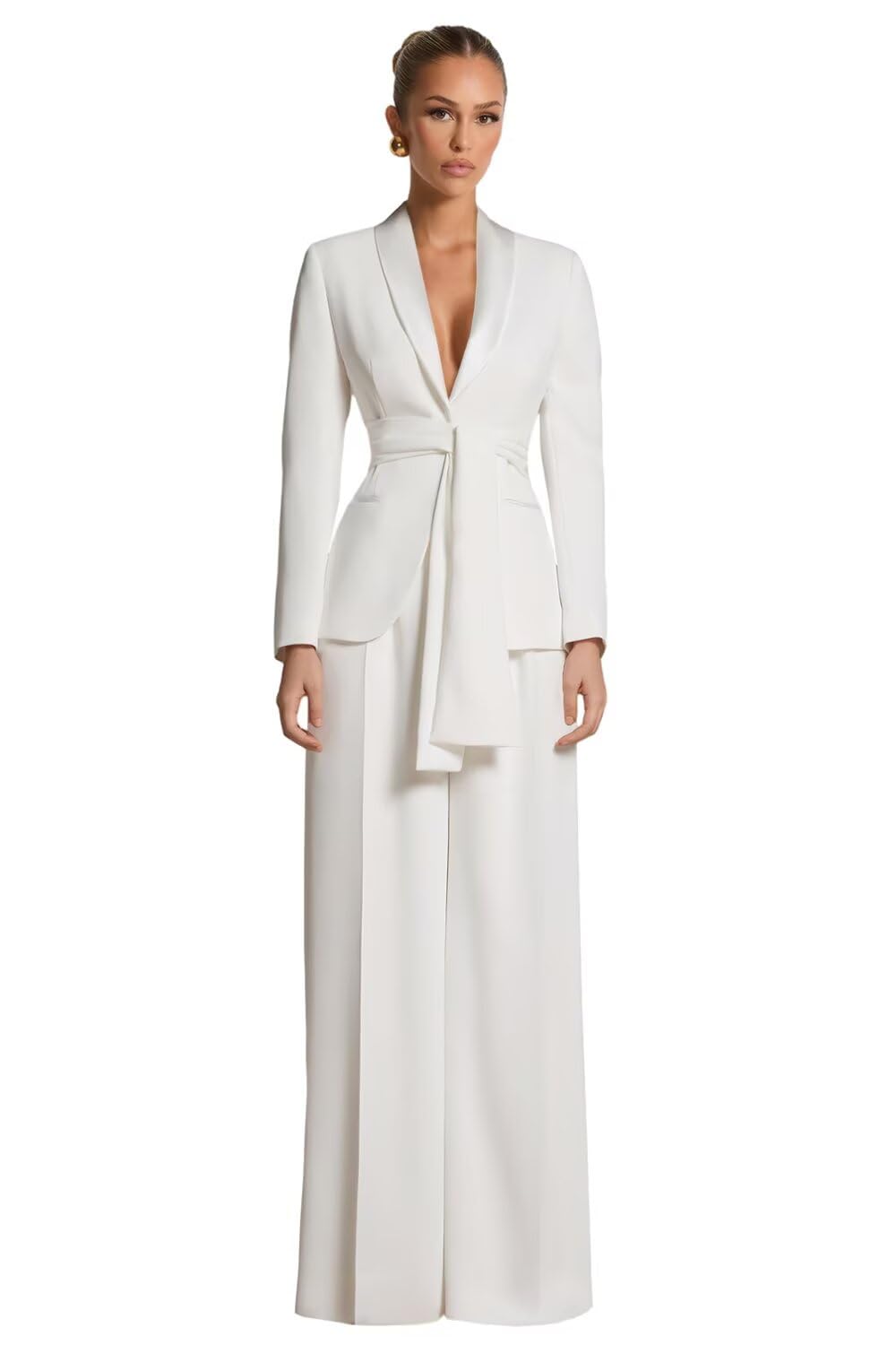 Pant Suits for Women 2 Piece Dressy Casual Womens Suit with Belt Elegant Wedding Guest Suits for Women