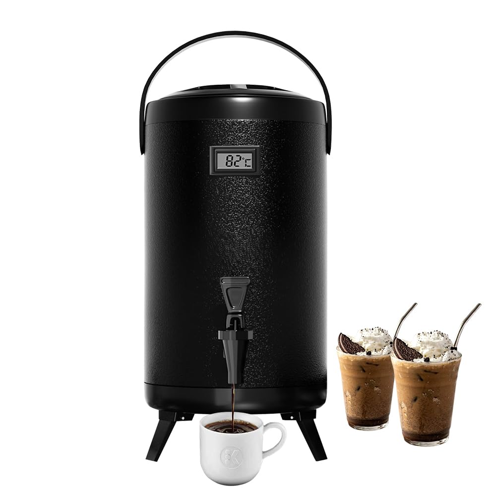 Insulated 3.2 Gallon Hot & Cold Drink Dispenser, Thermal Beverage Dispenser for Hot/Cold Water, Party Chocolate Drinks (Matt Black)