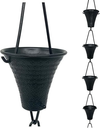 Rain Chains by JASINC Copas Rainier de 8.5 pies con recubrimiento en polvo negro, para reemplazar la canaleta de techo, con kit de instalación,