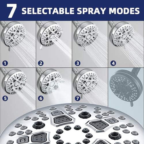 TRJIKAG High Pressure Shower Head, 7-Spray Mode Adjustable Showerhead with 4-Inch Round Head, High Flow Handheld Shower for Low Water Pressure, Easy Install & Clean, Round Chrome by TRJIKAG - Used condition - Image 2