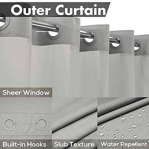 No Hook Slub Textured Shower Curtain With Waterproof Peva Liner Set - 71" X 74"(72"), Hotel Style With See Through Top Window, Fabric Curtain & Waterproof Liner For Bathroom, Dark Gray, 71X74 #TOP2