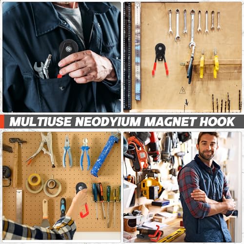 Image of Landhoow 10 Pcs Large Magnetic Hooks Heavy Duty Garage Magnet Hooks Strong Storage Utility Magnetic Hangers with Anti Slip Rubber Coating for Indoor and Outdoor Hanging (Orange)