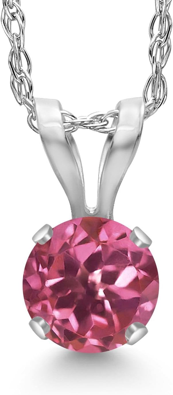 Gem Stone King 14K White Gold 4MM Round Gemstone Birthstone Solitaire Pendant Necklace | Gold Necklace For Women | With 18 inch Gold Rope Chain | Fine Jewelry Gifts for Her Mom Women Wife