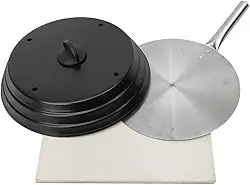 Kit Pizza Para Churrasqueira Com Pá de Pizza Alumínio Pedra Refratária Quadrada 40x40cm e Abafador (Preto)