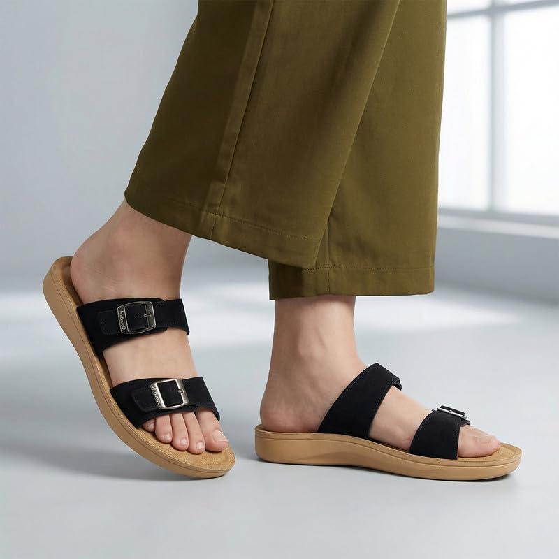 Image of WALKAROO Women's Fashion Sandals with Cushion Sole, Toe Seperator, Dual Straps with Buckles and Lightweight - WL7581