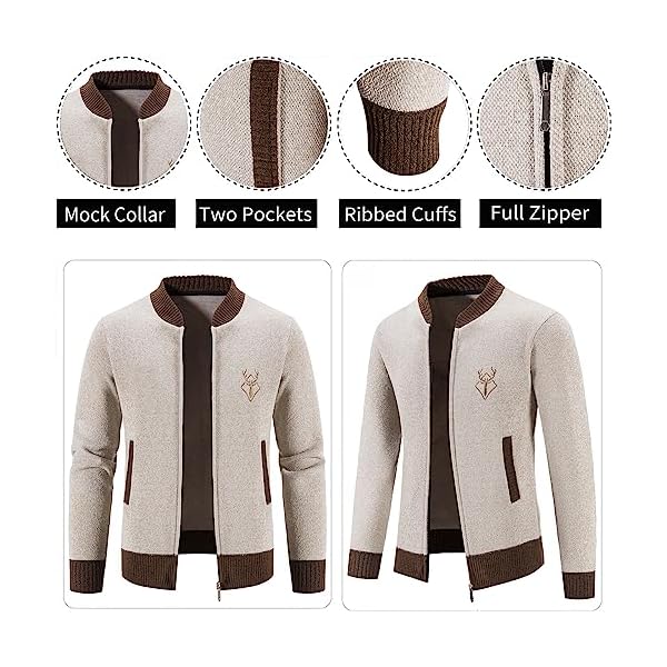 Mylldey Mens Casual Full Zip Cardigan Sweaters Cable Knit Jacket Sweater Men, US Size
