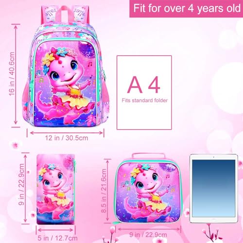 Image of WZLVO 3PCS Kids Backpack for Girls, Unicorn Dinosaur Animal Prechool Elementary Kindergarten School Bookbag with Lunch Box