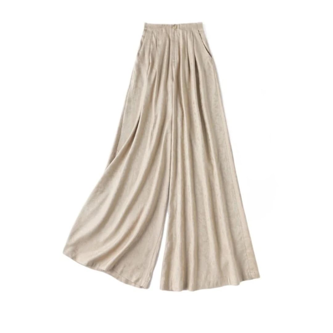 Fnfmrfmr Pantaloni larghi da donna in seta tinta unita a vita alta da ufficio casual