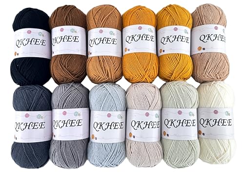Image of Yarn for Crocheting and Knitting 12 * 1.76 Oz (50G) /195yd, Fine /Fingering Weight (1), 60% Cotton 40% Acrylic Soft Yarn kit for Making Sweater and amigurumi (Morandi)