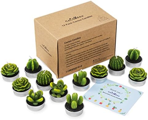 Cactus Tealight Candles,12 Pieces Handmade Delicate Succulent Cactus Candles for Party Wedding Spa Home Decoration Gifts
