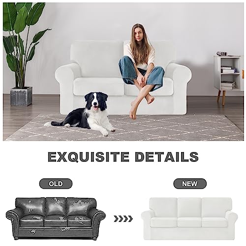 Housse de canapé extensible velours pour rénover un canapé usé blanc