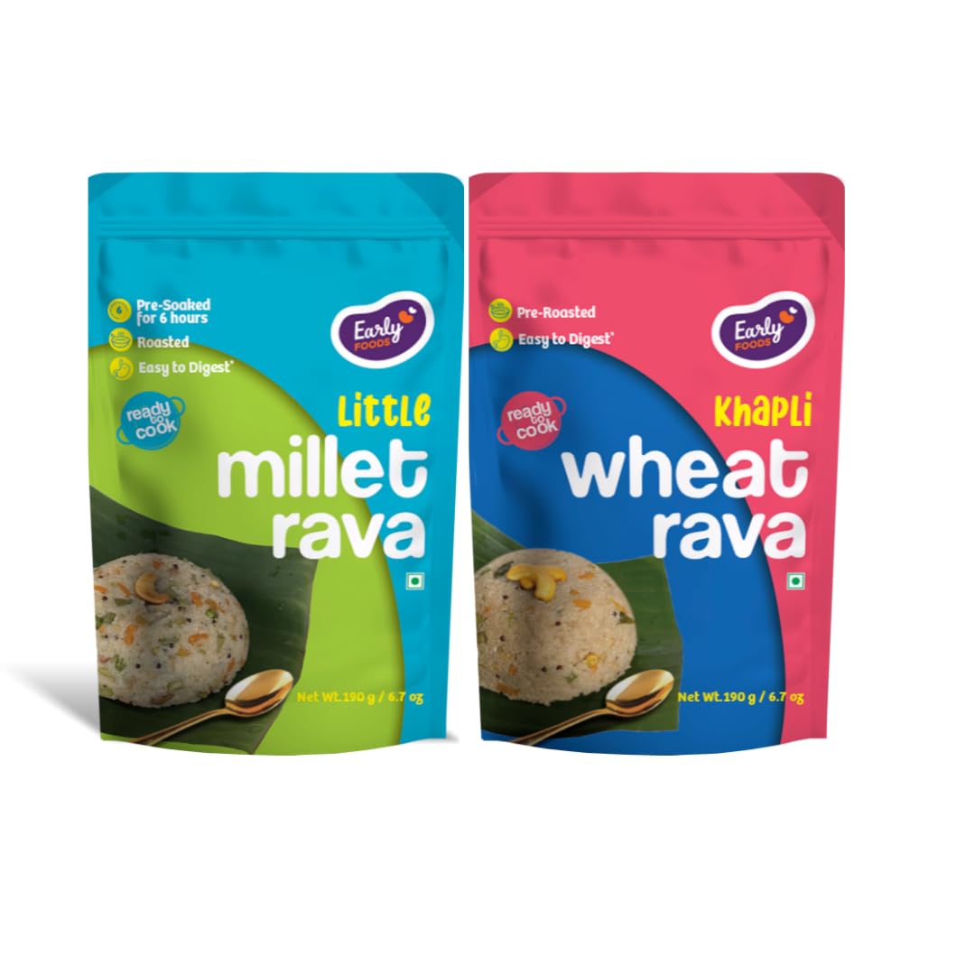 Early Foods : Assorted Pack of 2 - LittleMillet & Khapli Wheat Rava | Ready-to-Cook Millet Rava | Instant Breakfast Mix | InstantMillet Sooji | Roasted Millet Sooji| Millets Idli Suji|-image-42