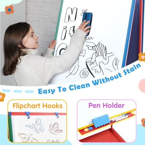 Mobile Dry Erase Board with Stand - 64.4" H Double Sided Portable Rolling Whiteboard Kids Easel for Classroom,Height Adjustable Magnetic White Board on Wheels for Home,School,36x24 inches