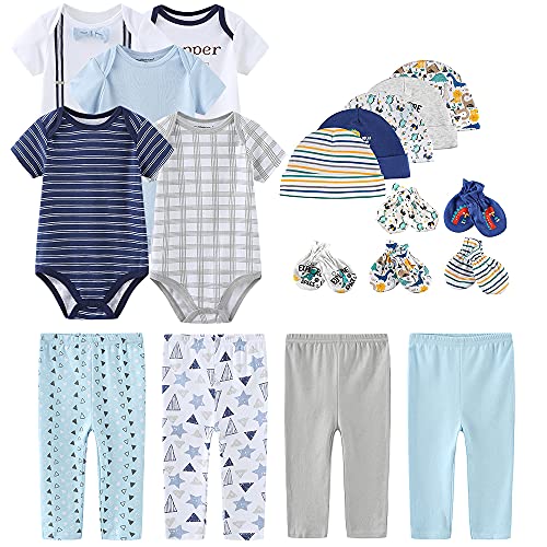 Image of Kiddiezoom Baby boy Essentials Gift set Clothing Set 19-Piece pants bodysuits mittens caps