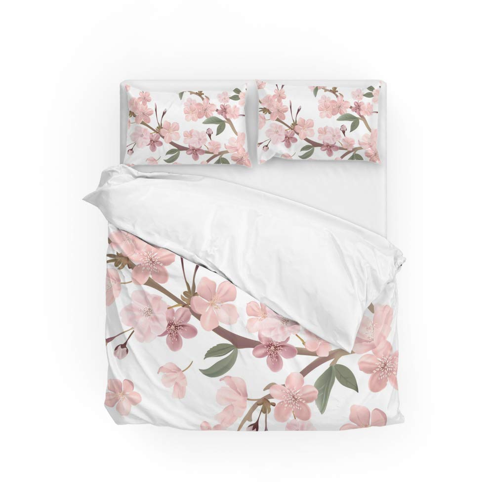 Housse de couette rose Long Twin anti-plis parure de lit 3 pièces feuilles