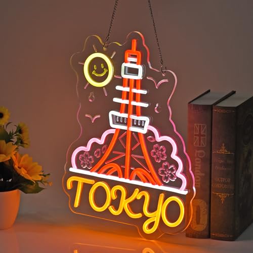 Image of Tokyo Landmark Neon Sign, Neon Lights Hanging Wall Art Decoration for Japanese Restaurant Shop Store Home Room Decor Display, USB Powered Ultra Bright Dimmable, 16.1 * 11.8 inches