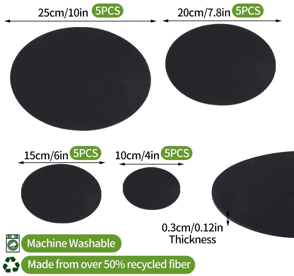 Image of GREENSHEEP Plant Pot Coaster Mat - Reversible Waterproof Round Absorbent Felt Fabric Plant Pad for Gardening Indoor and Outdoor Pots 4 /6 /8 /10 Inch (Black, 20 Pieces)