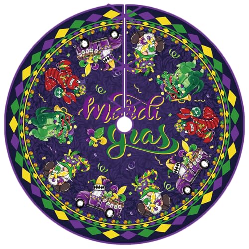 Mardi Gras Tree Skirt 48 Inch New Orleans Brazi Carnival Tree Collar Fat Tuesday Tree Sign Masquerade Decor Mardi Gras Decorations for Home Party