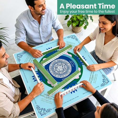 Image of PATPAT Mahjong Mat for Table 4 Players, 31.5x31.5in Rubber Anti-Slip | Helps Protect Table Surfaces, Stable Rubber Base, Printed Layout, Easy to Wipe, Care Guidance