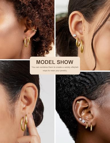 18k Gold Plated Hoop Earrings，hoop earrings for women，316L Surgical Stainless Steel hypoallergenic earrings，cartilage hoop earring sets for women，Earrings Sets for Multiple Piercing Cartilage Hoop Earrings Stack Jewelry3
