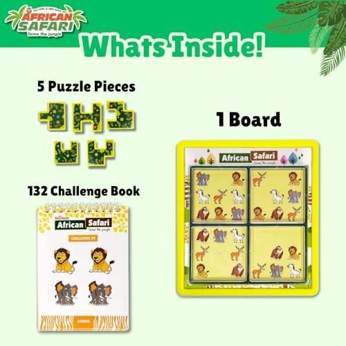 Image of toymate African Safari Logic Puzzle Game for Kids - 132 Brain-Boosting Challenges | Educational IQ & Problem Solving Board Game | Ages 5-9 | Animal Puzzle Learning Toy & Gift