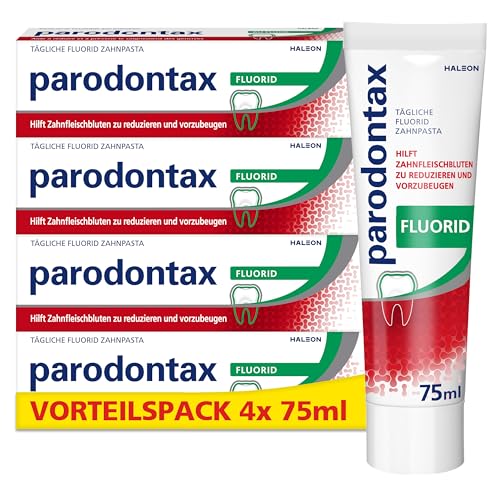 Parodontax Fluorid Zahnpasta, 4x75ml Zahncreme, hilft Zahnfleischbluten zu reduzieren und vorzubeugen