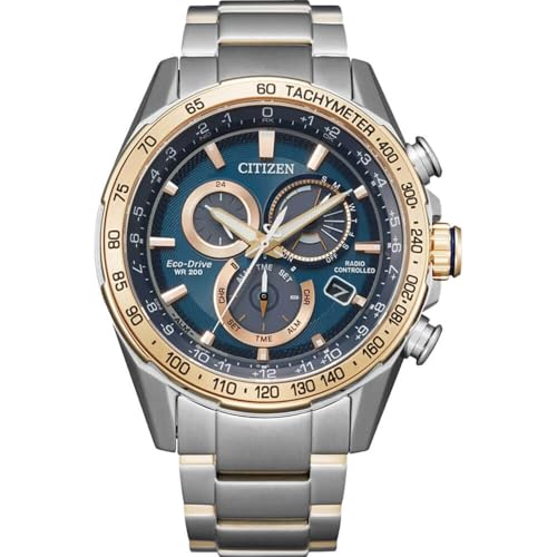 Image of Citizen Men's Eco-Drive PCAT Blue Dial Two-Tone Watch | 43mm | CB5916-59L