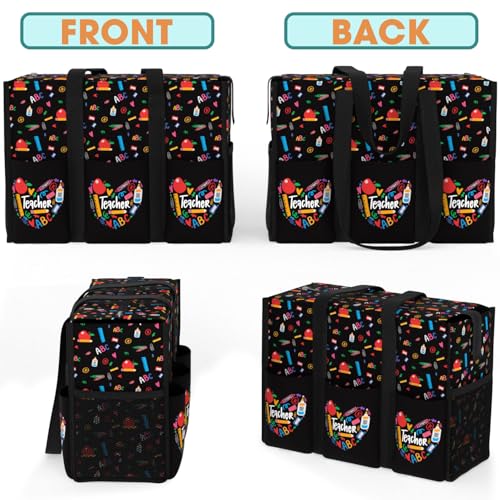 Image of 84hoods Multi-Pocket Tote Bag for Women. Waterproof Shoulder Bag with Multiple Convenient Pockets and Zipper for Travel, Grocery and Work. Gift for Teachers. Made to Teach.