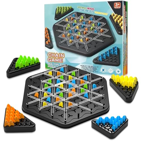 Jeu d'échecs triangulaire en chaîne, jeu de bande de caoutchouc, jeux de stratégie de société, jeux de nuit en famille pour enfants et adultes, 2 à 4 joueurs