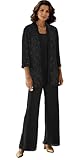 3 Pieces Mother of The Bride Pantsuits for Women Long Sleeve Lace Outfit Dressy Pant Suits with Jacket PS008