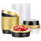 Suice Disposable Ramekins with Lids 4 Inch, 50pcs Aluminum Foil Baking Cups for Individual Cake Mini