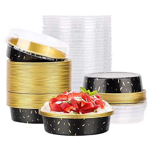 Suice Disposable Ramekins with Lids 4 Inch, 50pcs Aluminum Foil Baking Cups for Individual Cake Mini Cake Pans Tart Tins with Lids, Star Shower Mini Cheesecake Container for Quiche,Tiny Tart, Desserts