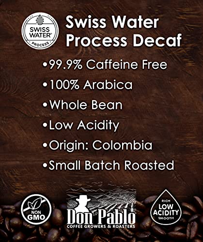 Cafe Don Pablo 2LB Light Roast Decaf Swiss Water Process Colombian Gourmet Coffee Decaffeinated - Light Roast - Whole Bean Coffee - 2 Pound (2 lb) Bag