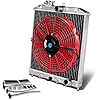 Auto Dynasty Radiator Compatible with 1992-2001 Honda Civic Del Sol Integra EJ EK EG DB DC, 2-Row 42mm Radiator Bundle with 12 Inches Red Cooling Fan, Manual Transmission, Full Aluminum