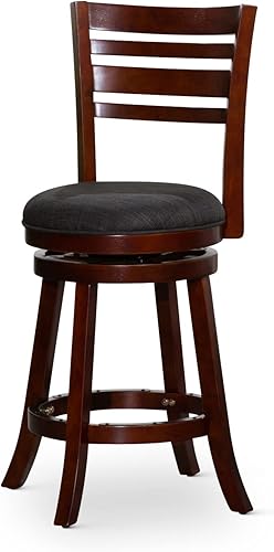 DTY Indoor Living Granby Taburetes de bar de altura de mostrador, taburetes de bar giratorios de 24 pulgadas con respaldo, acabado de cereza y