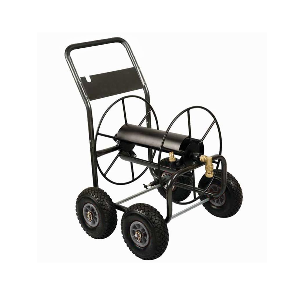 Sirocco Schlauchwagen, 4-Räder, 3/4 Zoll Anschluss, Stahl pulverbeschichtet, Anthrazit, mit Vollgummireifen, für Gartenschläuche bis 110m