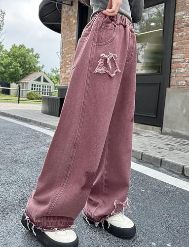 Happy Cherry Girls Jeans Denim Straight Wide Leg Pants Casual Baggy Elastic Waist Trousers Vintage Jeans2