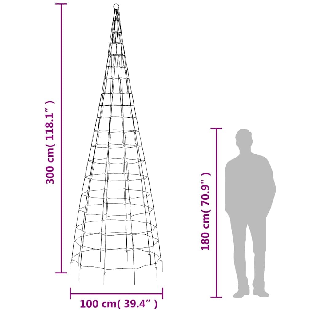 LED-Weihnachtsbaum 550 LEDs Warmweiß 300 cm Kupfer Eisen mit 8 Lichteffekten, energiesparend, wasserdicht IP44, für Fahnenmast, Garten, Balkon, Terrasse, festliche Weihnachtsbeleuchtung