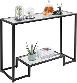 Yaheetech 42 Inch Console Table, Tempered Glass Entryway Table, 2-Tier Sofa Tables with Storage Shelves, Entrance Tables for Hallway Living Room, Black