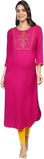 MomToBe Women's Rayon Relaxed Fit Maternity Kurta/Pregnancy Kurti/Easy Breastfeeding Kurta/Western Kurti with Zippers for ...