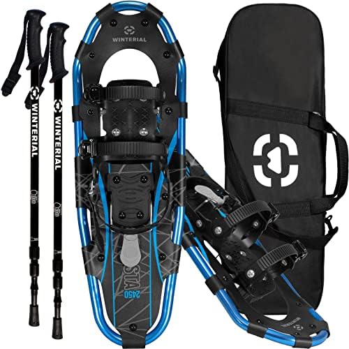 Winterial 25 Inch Light Weight Shasta Snow Shoes for Men, Women, Youth, Aluminum Rolling Terrain Snowshoes with Trekking Poles and Carry Bag (Blue)